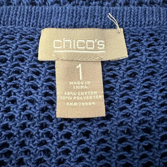 Chico Mesh Short Sleeve Top Blue SZ 1 Crop Travel  Beach - Picture 4 of 4